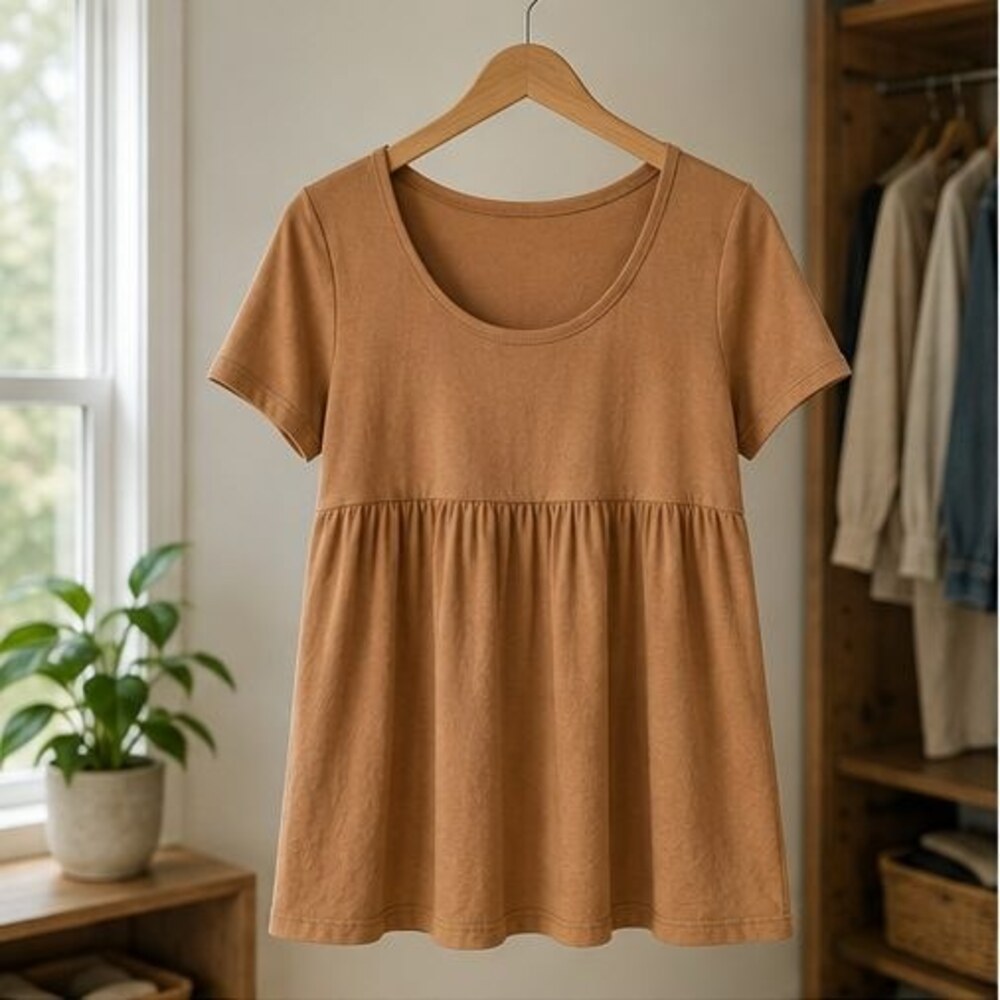 Camel Scoop Neck Babydoll Top